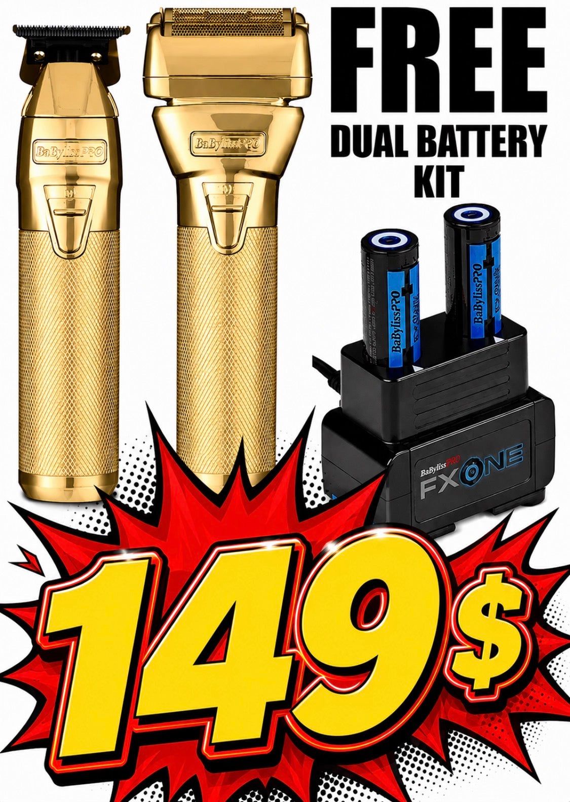 BaBylissPRO® FXONE GoldFX Trimmer & Foil Shaver Prepack (Tool Only) *Includes free Dual Battery Pack with Charger