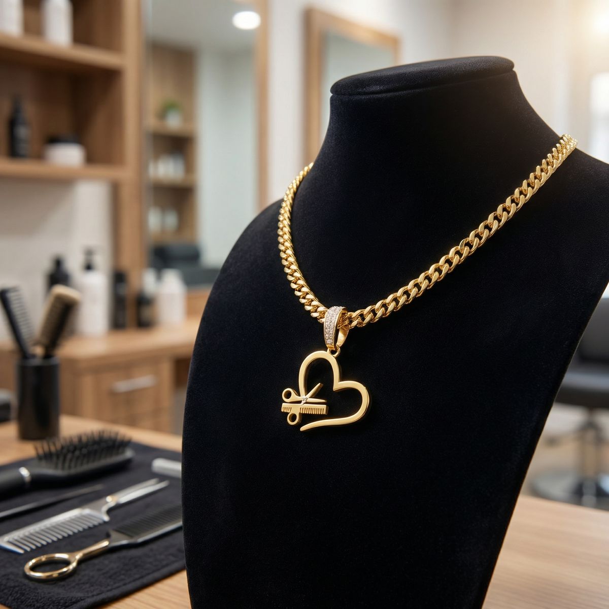 Raw N Unkut Heart, Scissor, Comb Pendant + Chain