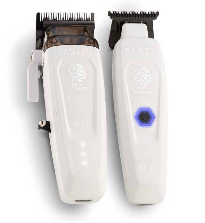 StyleCraft Saber II Clipper & Saber Trimmer Combo White - Free Fadez 2 Riches comb brush