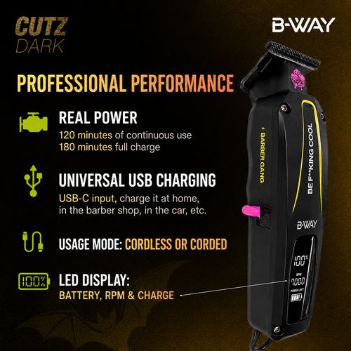 B-WAY CUTZ Dark Professional Cordless Trimmer - 7,000 RPM, view 4