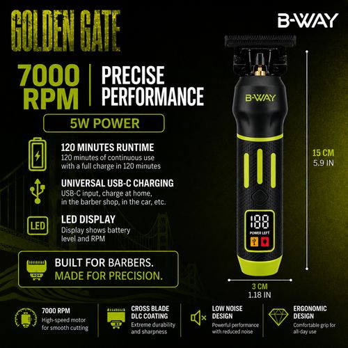 B-WAY Golden Gate Professional Cordless Trimmer - 7,000 RPM, view 3