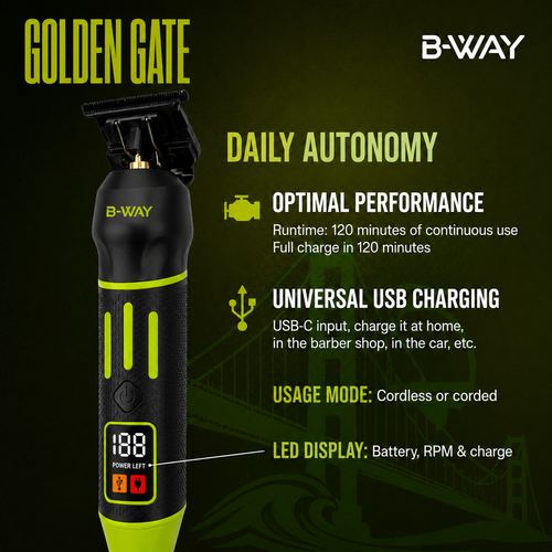 B-WAY Golden Gate Professional Cordless Trimmer - 7,000 RPM, view 4
