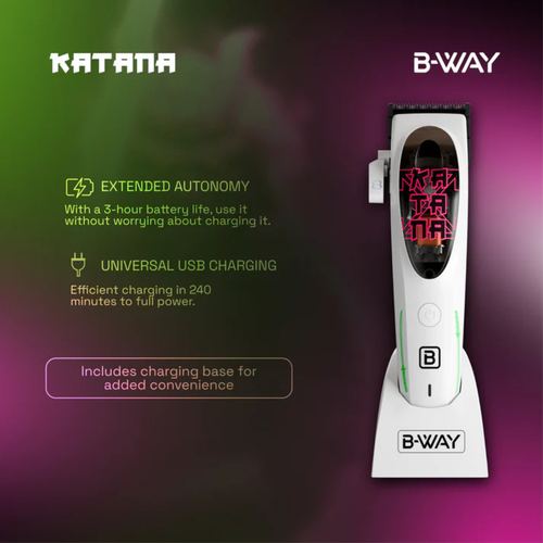 B-WAY Professional Barber Kit - Cordless Hair Clipper, Trimmer & Foil Shaver Set - Katana Clipper, CUTZ White Detail Trimmer & OFF Foil Shaver for Fades, Haircuts & Finishing, view 2