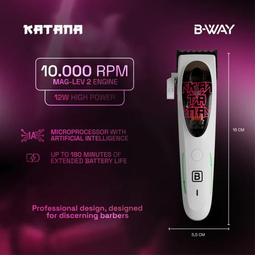 B-WAY Professional Barber Kit - Cordless Hair Clipper, Trimmer & Foil Shaver Set - Katana Clipper, CUTZ White Detail Trimmer & OFF Foil Shaver for Fades, Haircuts & Finishing, view 4