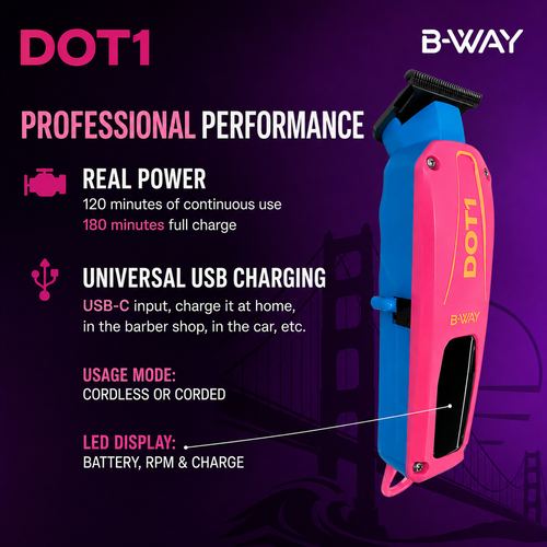 B-WAY Professional Barber Kit - Cordless Hair Clipper, Trimmer & Foil Shaver Set - New Five Clipper, DOT 1 Detail Trimmer & Zero Shaver for Fades, Haircuts, Detailing & Finishing, view 6