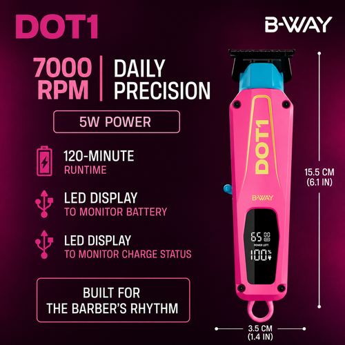 B-WAY Professional Barber Kit - Cordless Hair Clipper, Trimmer & Foil Shaver Set - New Five Clipper, DOT 1 Detail Trimmer & Zero Shaver for Fades, Haircuts, Detailing & Finishing, view 7