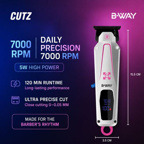 B-WAY Professional Barber Kit - Cordless Hair Clipper, Trimmer & Foil Shaver Set - Urban New Clipper, CUTZ White Detail Trimmer & OFF White Shaver for Fades, Haircuts & Finishing, view 4