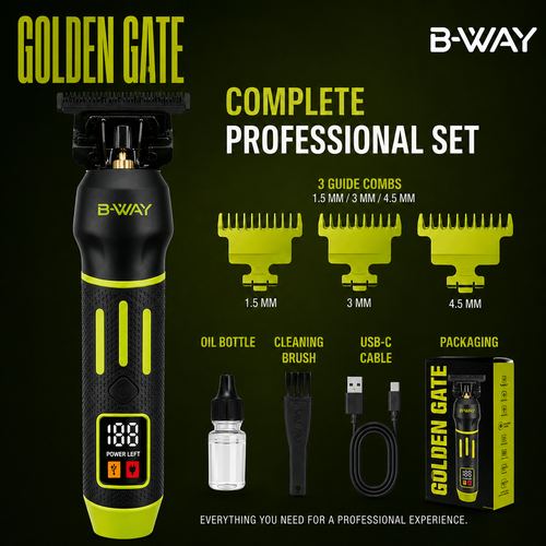 B-WAY Professional Barber Kit - Cordless Hair Clipper & Trimmer Set - Faster Clipper + Golden Gate Precision Trimmer for Fades, Haircuts, Edge-Ups, Beard Detailing & Outlining, view 6