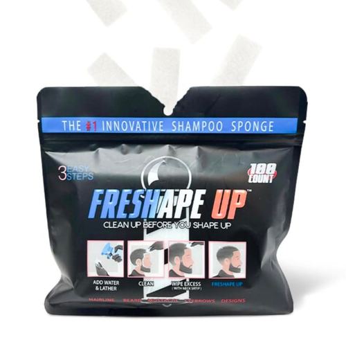 Freshape Up 100 Packs - Barber Shampoo Infused Sponges for Hairline Cleaning (No Rinse)