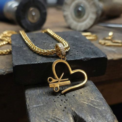 Raw N Unkut Heart, Scissor, Comb Pendant + Chain, view 3