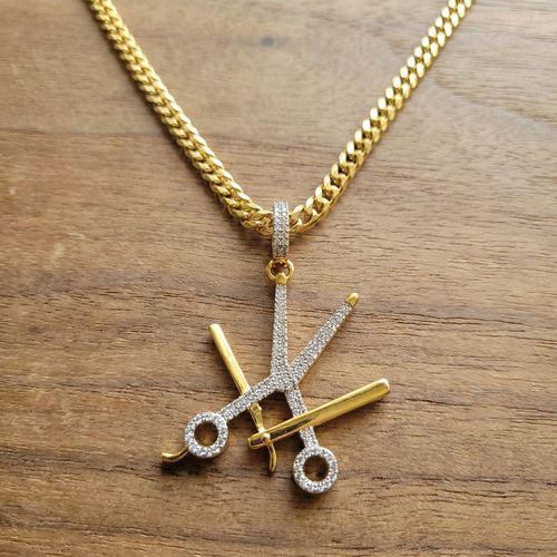 Raw N Unkut Scissor,razor Holder Pendant + Chain, view 3