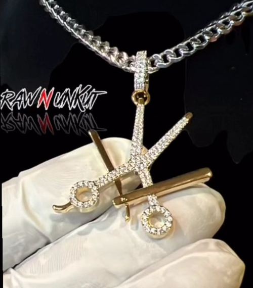 Raw N Unkut Scissor,razor Holder Pendant + Chain, view 7