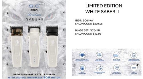 StyleCraft Saber II Clipper & Saber Trimmer Combo White - Free Fadez 2 Riches comb brush, view 2